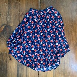 Hollister Navy and Red Floral A-Line Skirt